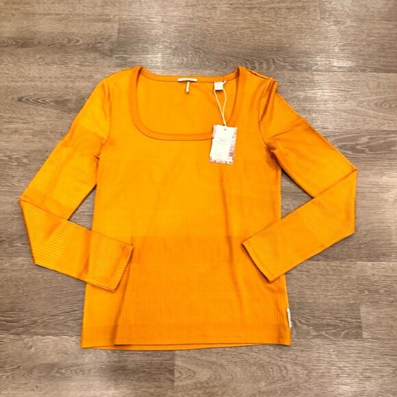 Scotch & Soda Womens M NEW Mercerized Square Neck Top Stretch Long Sleeve Orange - Picture 2 of 10